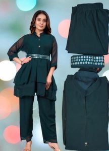 Teal blue co-ord Set With Georgette fabric