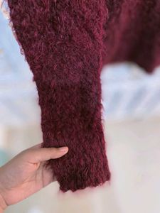 Cozy Maroon Fuzzy Knit Sweater By RKC (B)
