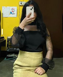 Sheer Sleeve Top & Skirt Set