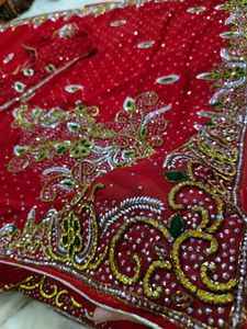 Red ♥️ Beautiful 😻 Daimond Work Saree With Blouse