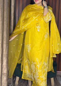 Elegant Yellow Embroidered Suit Set