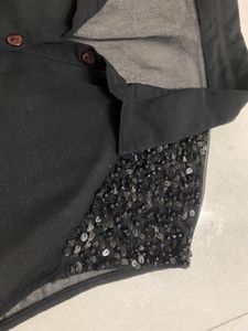 Black Georgette Top- Shoulder Embroidery