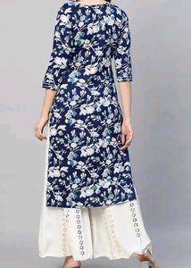 Fashor Women Blue Printed Mirror Work Kurta
