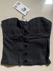 Newme Black Buttoned Corset Top