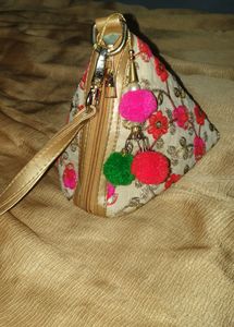 Triangular Golden Zari Embroidered Party Bag