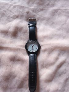 Elegant Black Leather Strap Watch