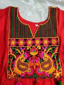 Red Embroidered Tunic Top