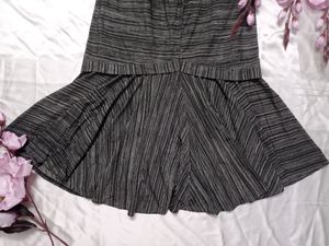 Long Dark Grey Printed Frill Skirt