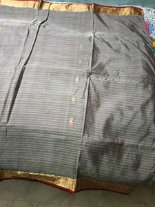GentlyUsed LanchiPattu GreySaree with maroon blous