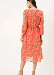 Dressberry Coral pink and blue floral print A-line