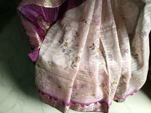 Used CreamColor With PurpleBorder TussarSilk Saree