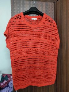 Orange Crochet Top Blouse