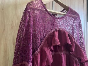 Elegant Burgundy Lace Dress- Size L