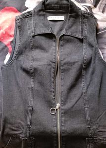 Black Denim Sleeveless Mini Dress