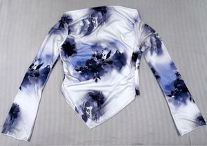 Asymmetrical Floral Mesh Long Sleeve Top