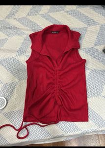 Red Sleeveless Polo Top