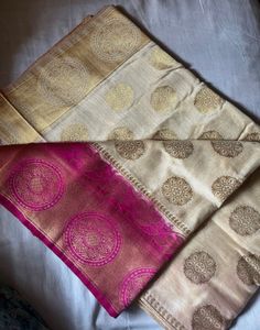 Traditional Embroidered Pink-Creme Saree