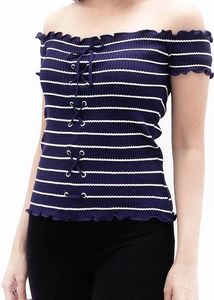 Striped Navy Blue Off-Shoulder Top💙