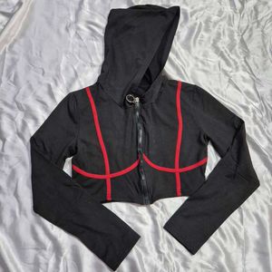 Red Trim Black Hoodie/ crop / goth /spiderman