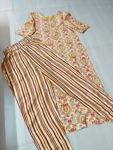Cream Kurta Pant Set, Size-M