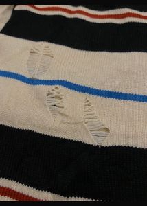 Striped Wool Sweater with Heavy Distress