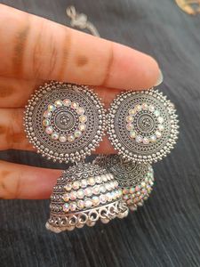 Silver Jhumka Earrings and Maangtika