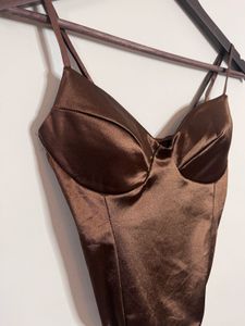 Brown Satin Bodysuit