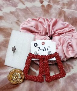 earnings, finger ring, scruniche,nose pin combo se