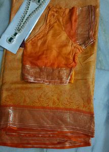 Orange Silk Sari with Blouse