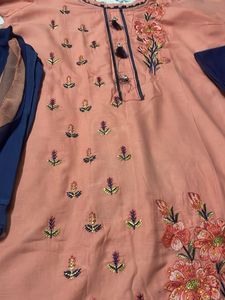 Pink Beautiful Thread Work Kurti With Pant Dupatta
