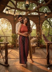 🤩Boho Queen Alert!Indigo & Red Flared Palazzo💃✨