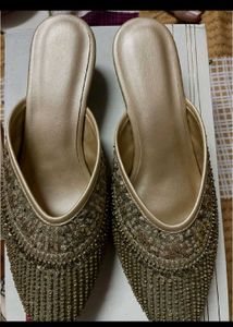 Embroidered Khaki Mules With Box