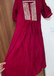 Indo Era Maroon Kurta Set (Size M)