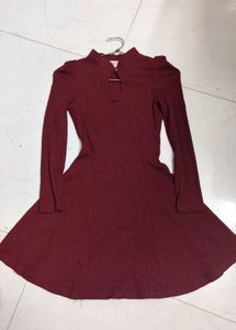 Korean Burgundy Velvet Mini Dress