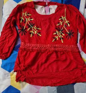 Red Embroidered Top