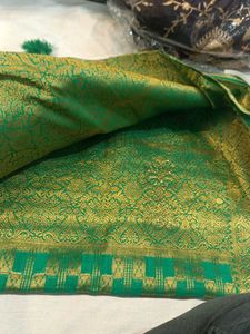 Green &amp; Gold Woven Saree