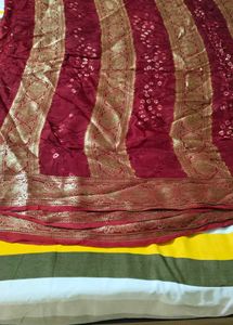 used Maroon Bandhani Saree