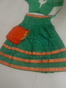 Orange Oodni Green Lehenga