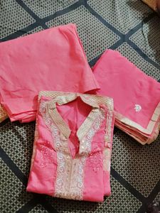 Cotton Suit Piece With Churidar Pants &amp; Duppata