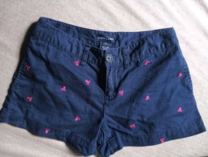 Pink Skull Embroidery Shorts