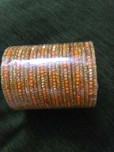 Orange &amp; Red Gold Beaded Bangle Set Combos