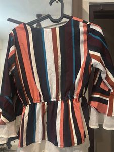Striped Tie-Neck Top