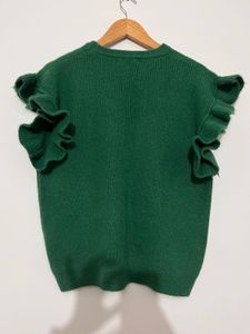 Green Ruffle Sleeve Knit Top
