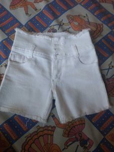 White Denim High-Waisted Shorts