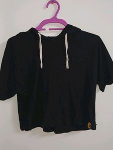 Branded Crop Black Hoodie T Shirt