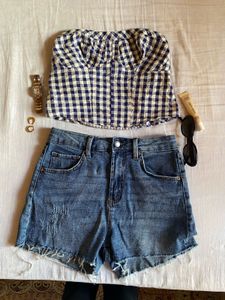 Blue Gingham Tube Top
