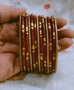 Red &amp; Gold Bangles (Set of 12)