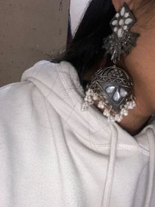 Oxidized Silver Jhumka Earrings