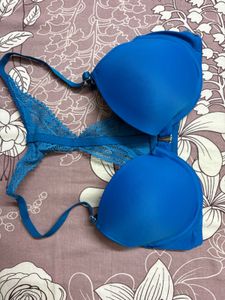 Vibrant Blue Lace-Back Bra : bold meets beauty
