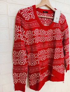 Red Patterned Knit Sweater